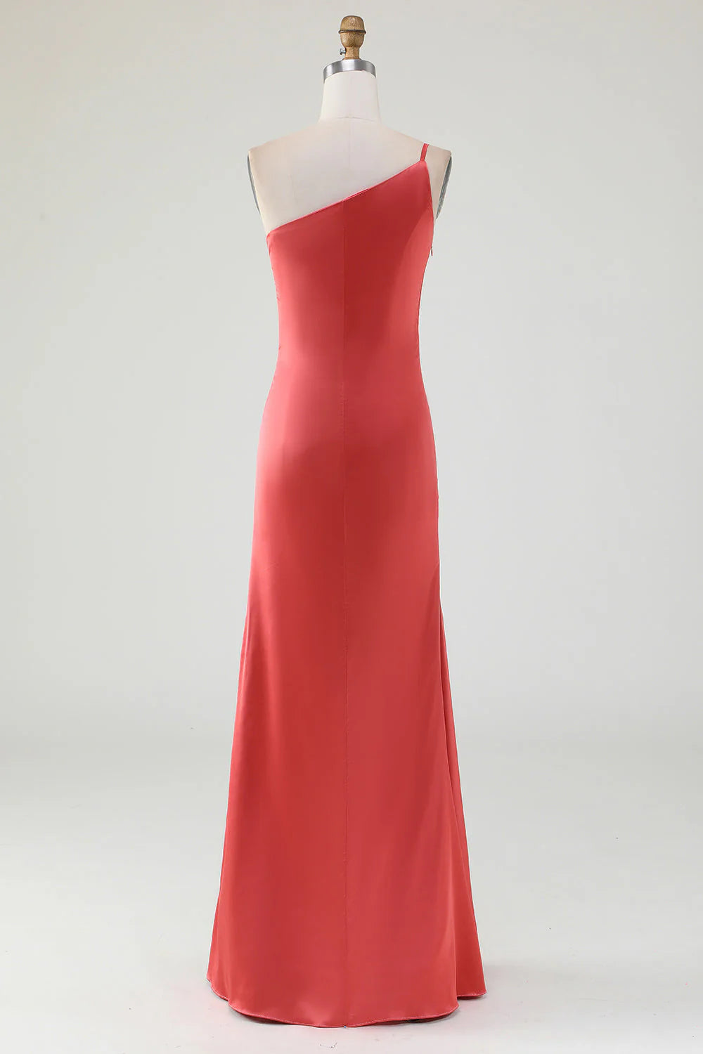 Vestido de dama de honor de satén plisado, largo hasta el suelo, con un solo hombro